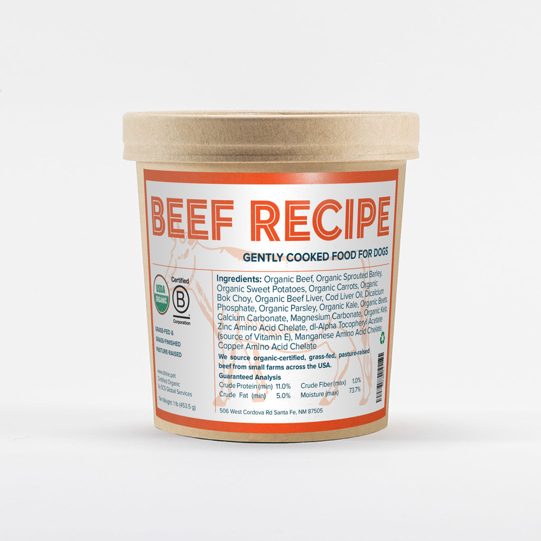Organic, grass-fed beef dog food