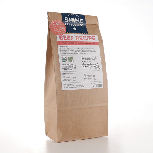 Nutrition-packed, organic gently cooked beef to help transition your pet from kibble to raw. SHINE Pet Food’s freeze-dried recipes make switching seamless.