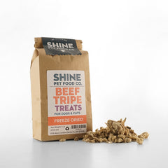 SHINE Pet Food freeze-dried beef tripe treats for cats and dogs, made from pasture-raised, grass-fed beef, nutrient-rich and healthy snacks.