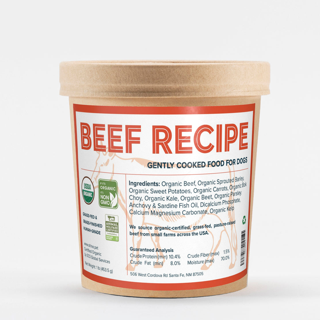 Crafted in Santa Fe, NM, SHINE Pet Food’s Gently-Cooked Organic Beef is fresh food for dogs—rich in flavor, clean in ingredients, and easy to digest.