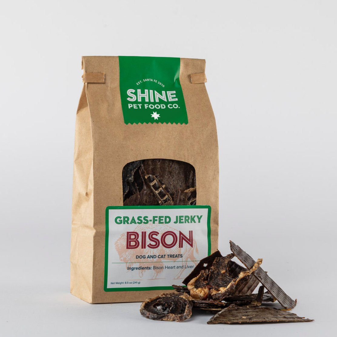 SHINE Pet Food’s human-grade, sustainably sourced Grass-Fed Jerky made with heart and liver is a healthy, protein-rich treat perfect for cats and dogs every day.